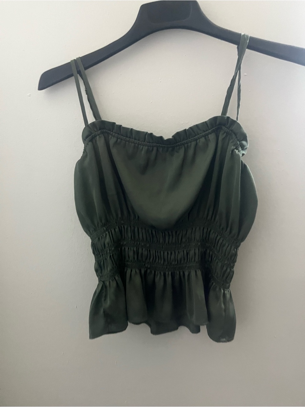 H&M Olive Satin Smocked Cami Top